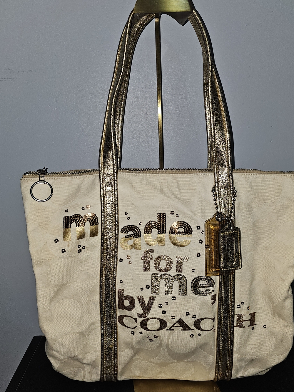 Rare COACH Poppy Metallic-Trim Cream Tote Bag